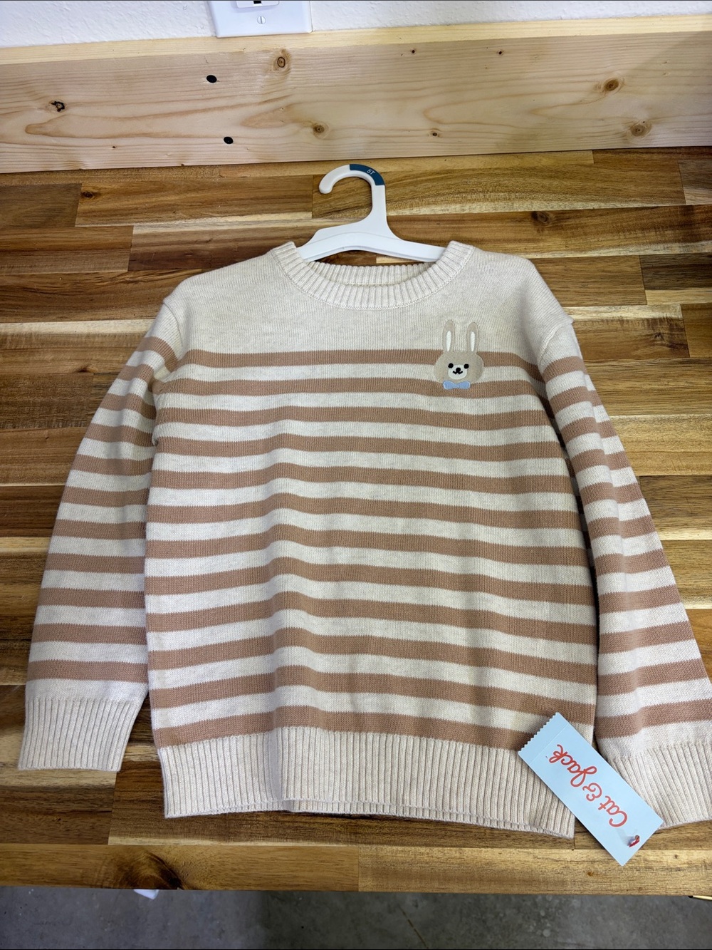 Target Cream & Tan Striped Sweater with Bunny Patch